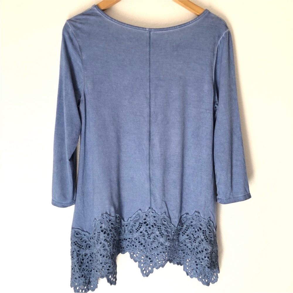 Soft Surroundings Delaynie Tunic Blue Size Small Crochet Eyelet Lace Trim - Picture 2 of 5